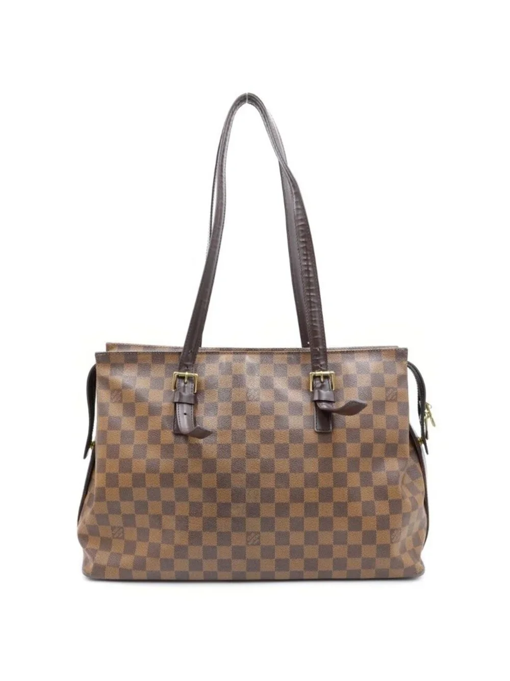 Louis Vuitton Damier Chelsea Boston Bag Brown Leather Gold